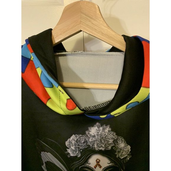 WOMEN'S XL SKULL Butterfly Girl Print HOODIE SWEATSHIRT OUTERWEAR BUTTERFLIES - Picture 2 of 7